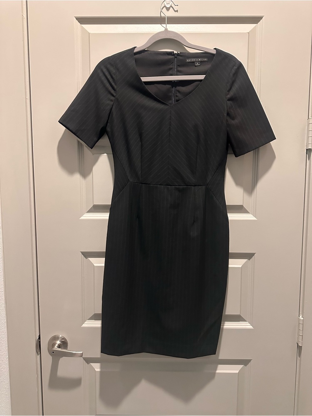 ANTONIO MELANI Black Pinstripe Midi Sheath Dress